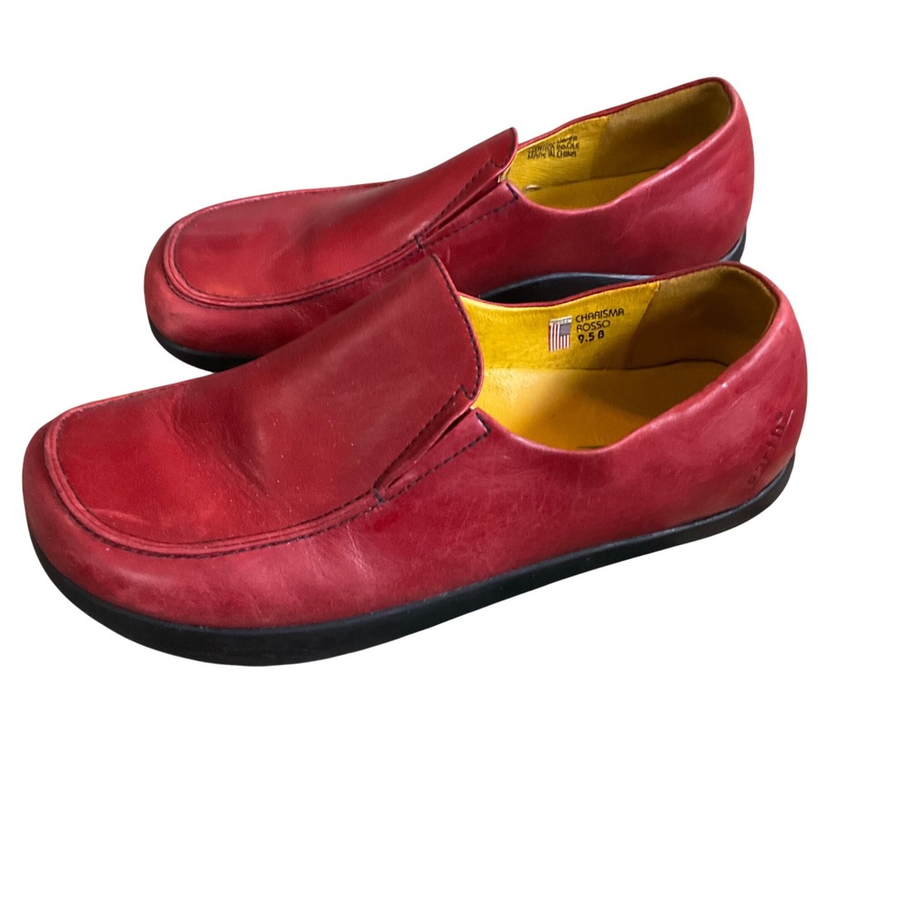 Earth Charisma Rosso Loafers Women 9.5 B Red Leather Kalso Negative Heel Slip On